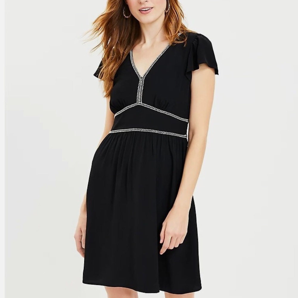 NWT Loft Braided V-Neck Flutter Sleeve Dress Size 12T/12 Tall